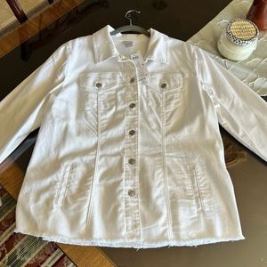 Chicos White Long Jean Jacket Size 3 NWT Ret $119